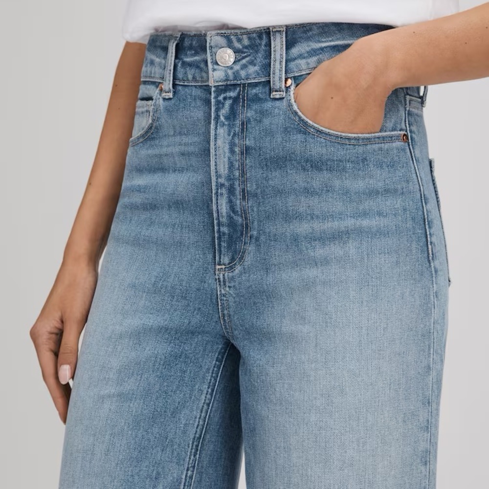 NEW PAIGE Sasha high waisted wide leg blue jeans - Picture 4 of 6